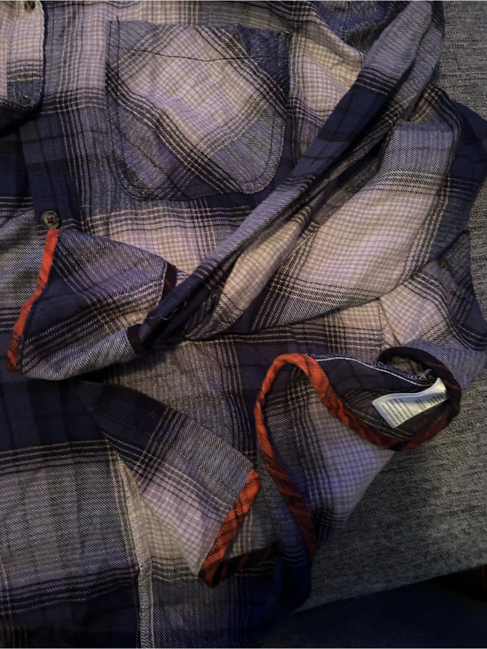 BDG S oversized crop flannel blue and White Plaid Button-Down Shirt - Picture 4 of 6